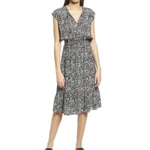Rails Ashlyn Smocked Waist Ivory Black Floral Ditzy Floral Midi Dress Small New